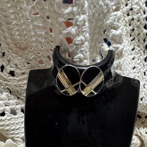 Black and Gold Oval Metal Earings